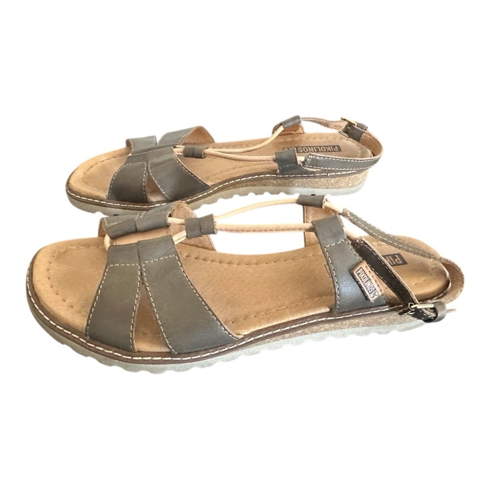 PIKOLINOS Alcudia Gray Leather T-Strap Sandals